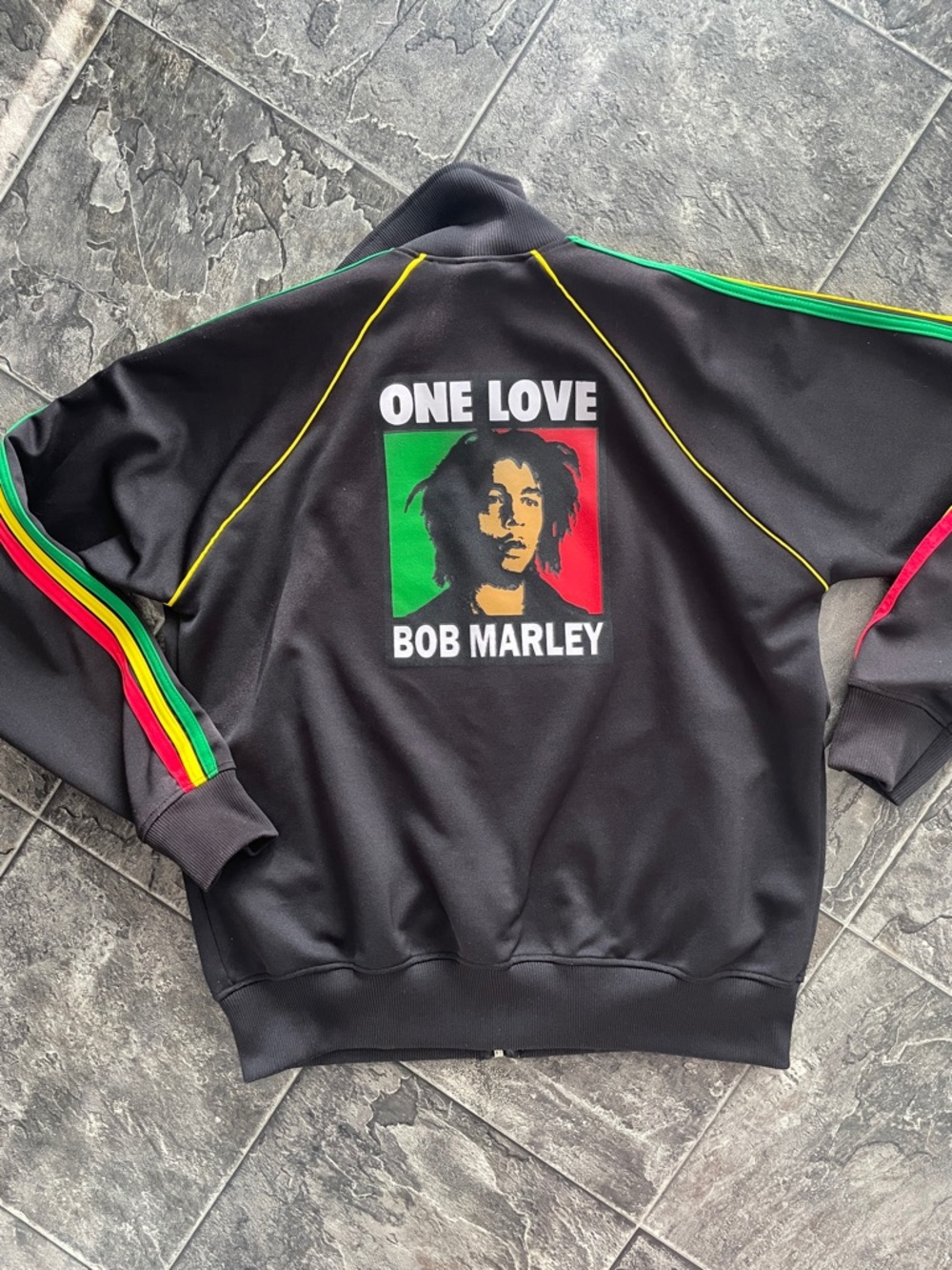 RAGGAE BOB MARLEY Zip-Up Jamaica Red, Yellow & Green Stripe Track Jacket